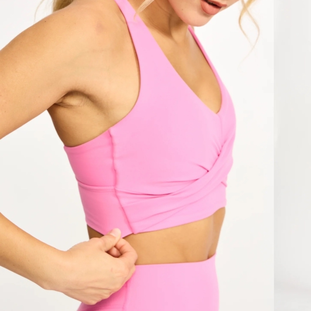 BuffBunny Bright Pink Twist-Front Longline Sports Bra